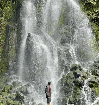 Hiking near a waterfall